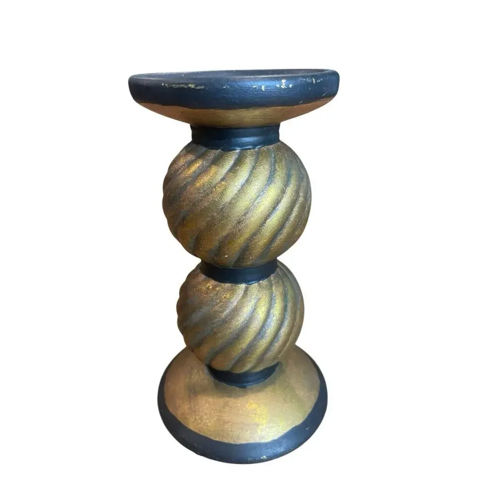 Vintage Candle Holders Antique Gold Chunky Pillar Candle Holders Set of 2